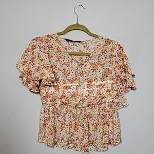 NWOT ZARA Basics Blouse Size XS Prairie Floral Feminine Ditsy Floral Fairycore